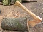 An axe which looks like it has been left in the log