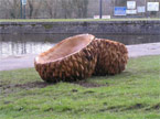 The acorn bench seats overlooking the lake