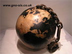 The finished ball stained like a map of the globe, and varnished