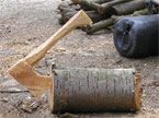Axe seemingly stuck in a log from the front