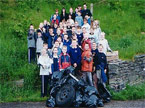 A group photo of the 30ish volunteers who helped clean up Cefn Coed Rhychdir