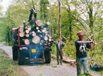 Rear profile of the AC matador cargo area - full to the brim, whilst one of the team continues to scurry around dragging a tree 