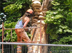 The rough carving of the front face started at the top, and worked its way down the tree