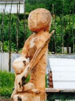 Mother and baby well weathered, sitting in a allotment