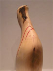 Finished red node vase, with a red infill where the natural cracks were, front view