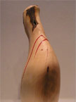 Finished red node vase, with a red infill where the natural cracks were, rear view